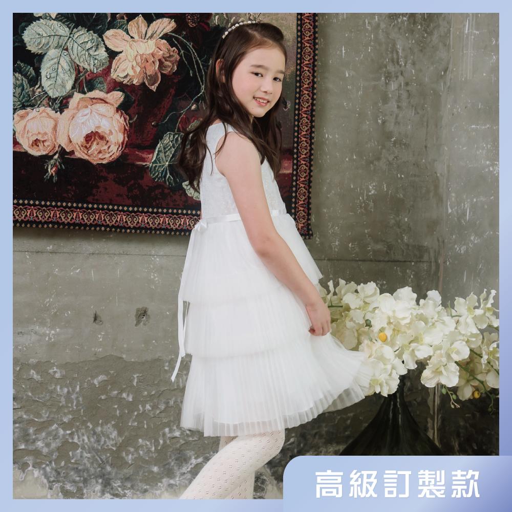 【高級訂製款】6號(110cm)_質壓褶層次網紗拼接高級訂製款禮服*3205白色