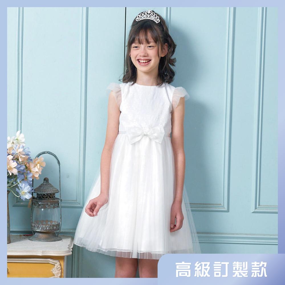 【高級訂製款】 8號(120cm)_氣質壓褶網紗拼接蝴蝶結高級訂製款禮服*3204白色