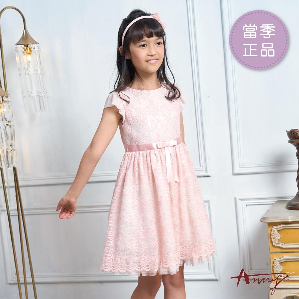 6號(110cm)_甜美細緻花朵蕾絲層次裙襬春夏款網紗袖禮服*4102粉紅