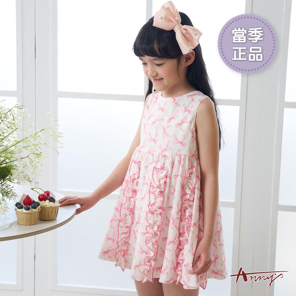甜美滿版蝴蝶結荷葉裙襬造型春夏款無袖洋裝*6150粉紅