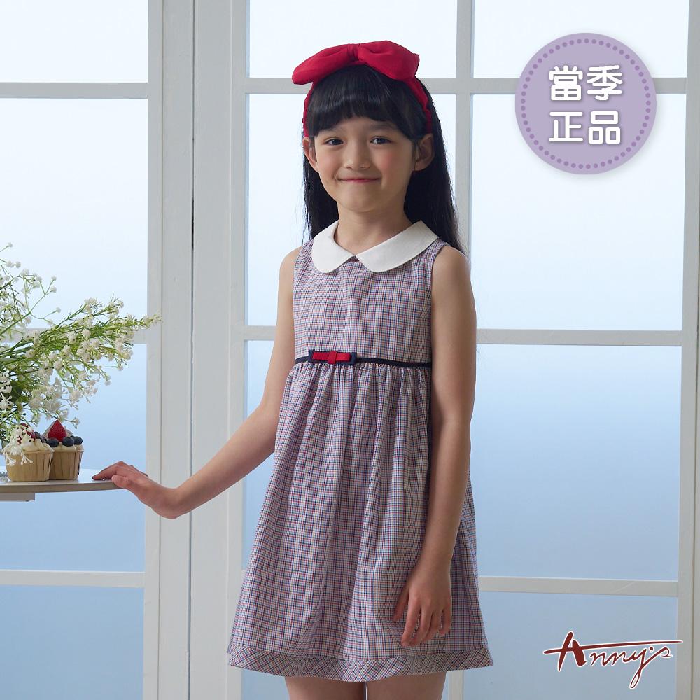 復古純棉格紋娃娃領腰間綁帶春夏款無袖洋裝*6156紅色