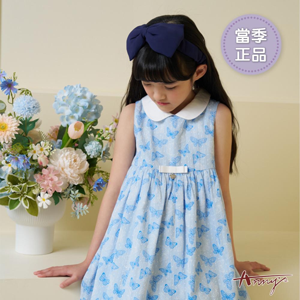 氣質純棉滿版蝴蝶娃娃領春夏款無袖洋裝*6158水藍