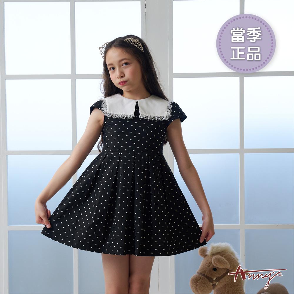 法式氣質滿版點點娃娃領純棉春夏款短袖洋裝*6136黑色
