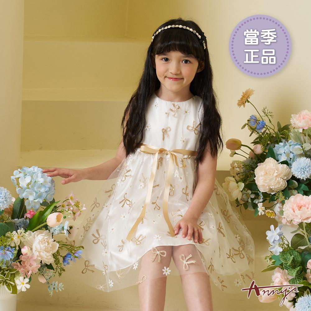 夢幻滿版金蔥蝴蝶結搭小花腰間綁帶春夏款無袖禮服*6106金色