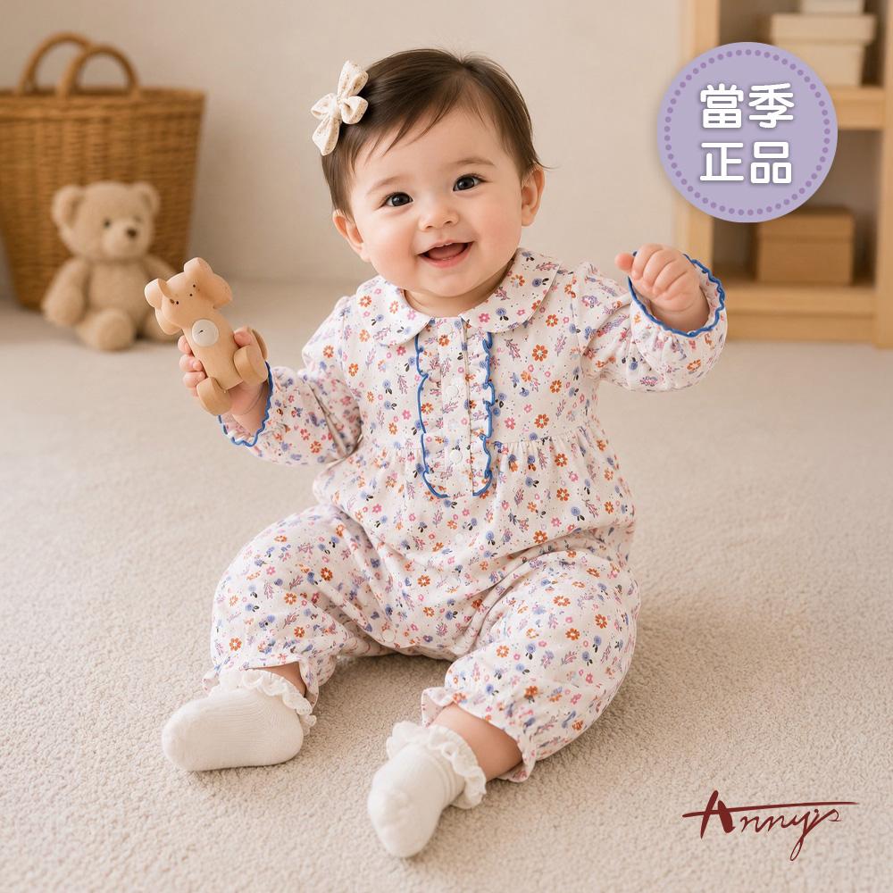 甜美可愛清新碎花藍色滾邊點綴秋冬款長袖BABY兔裝*6256米色
