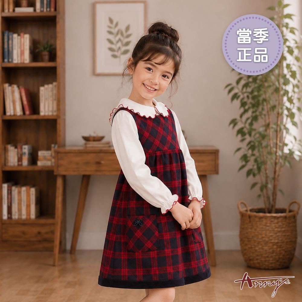 復古甜美英倫格紋雙口袋秋冬款無袖背心裙*6238紅色